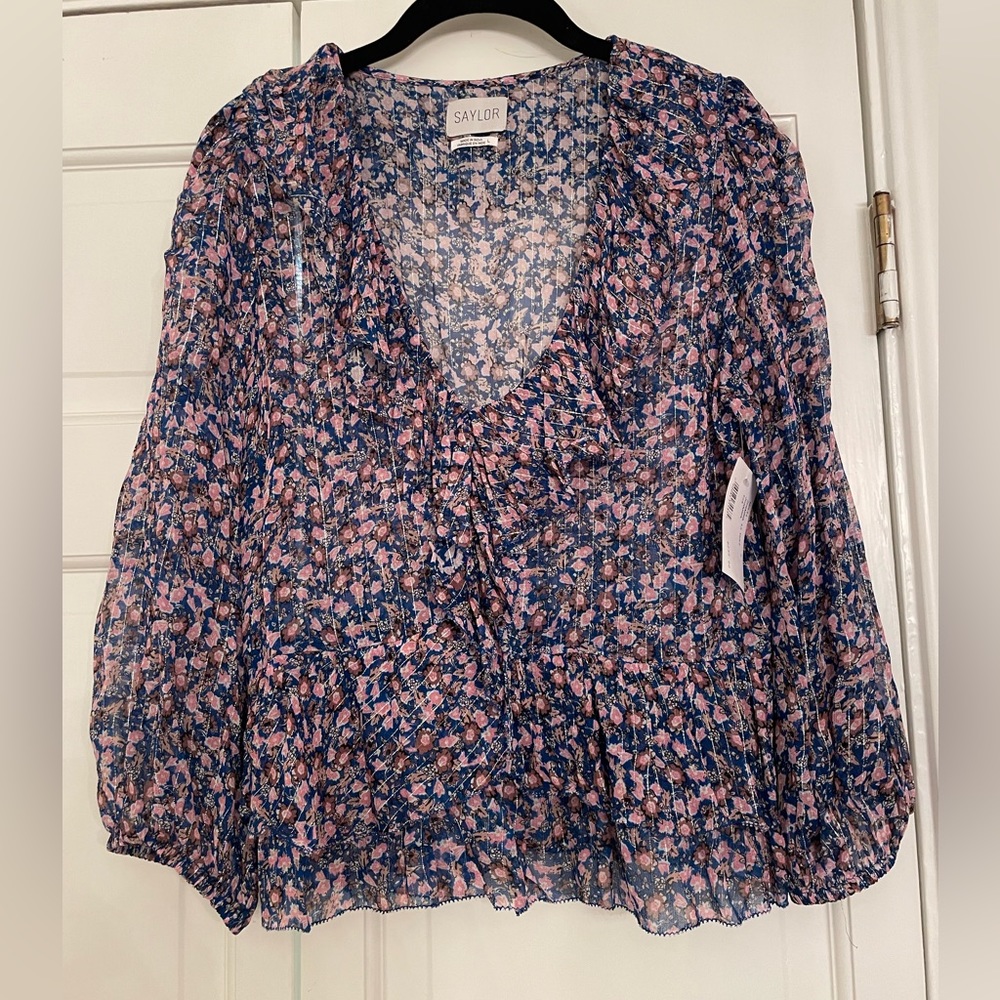 Women’s Saylor Johanna Chiffon Blouse, floral print. NWT! Size Large